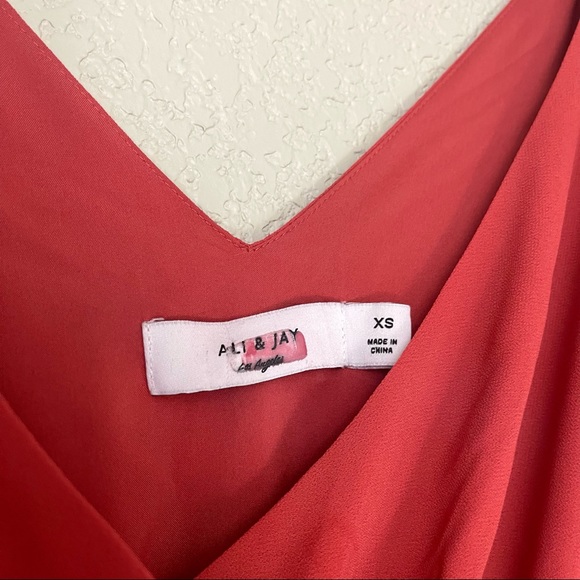 Ali & Jay The Left Bank Pleated Midi Dress XS Rust Tie Sleeve Chiffon - Picture 5 of 11